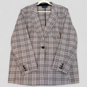 Lane Bryant Perfect Drape Blazer Pink Gray Plaid Jacket One Button Sz Women's 28